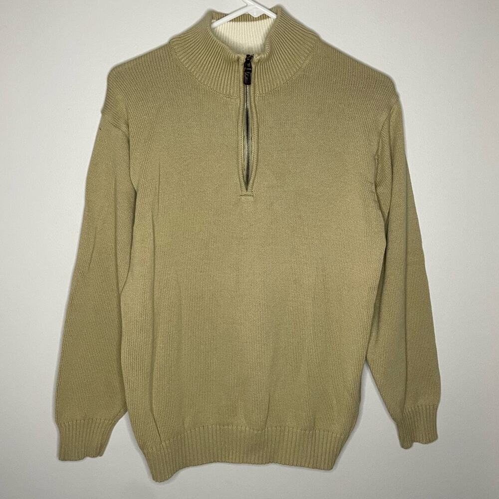 Oscar de la Renta Tan Quarterzip Pullover Sweater Size L
